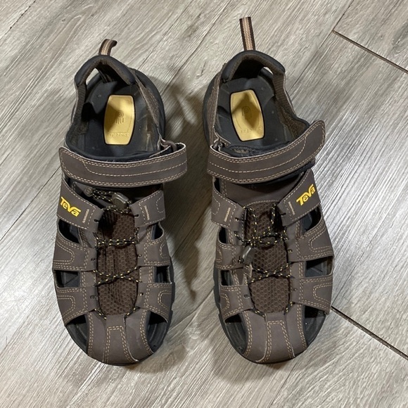 Teva “Forebay” Vegan Leather‎ Brown & Gold Hiking Sandals size 11 main image 4